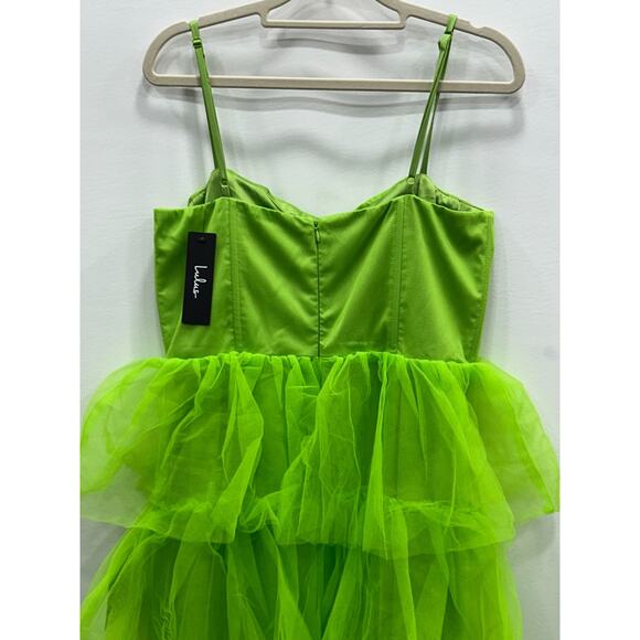 NWT Lulus Womens Cocktail Maxi Dress Sleeveless Ruffle Tiered Lace Green Size L - Picture 5 of 10